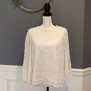 ✨HP✨ EUC J.Crew White Lace Overlay Eyelet Top - Size: M